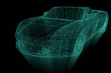 Yarış araba Hologram tel kafes. Güzel 3d render