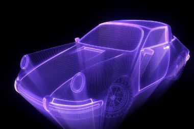 Yarış araba Hologram tel kafes. Güzel 3d render