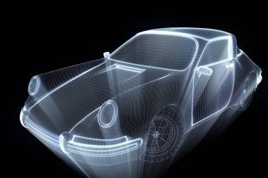 Yarış araba Hologram tel kafes. Güzel 3d render