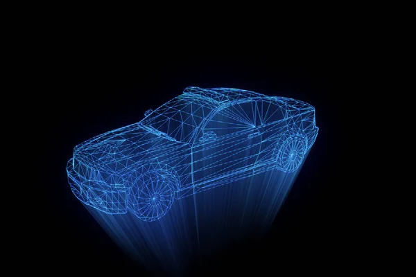 Coche de policía en estilo Holograma Wireframe. Niza 3D Rendering — Foto de Stock