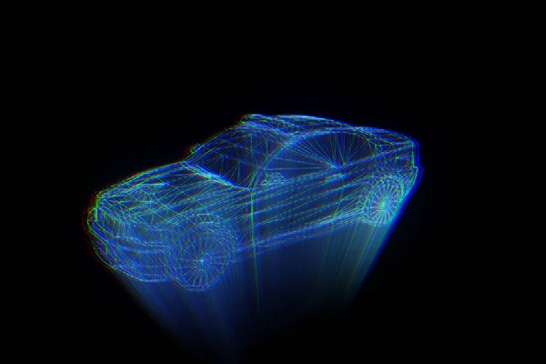Politie-auto in Hologram Wireframe stijl. Mooie 3D-Rendering — Stockfoto