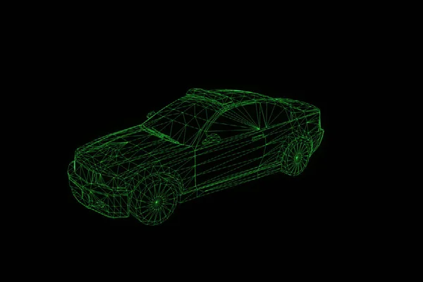 Politie-auto in Hologram Wireframe stijl. Mooie 3D-Rendering — Stockfoto