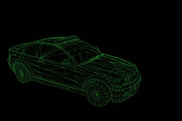 Policejní auto ve stylu drátového modelu Hologram. Pěkný 3d vykreslování — Stock fotografie