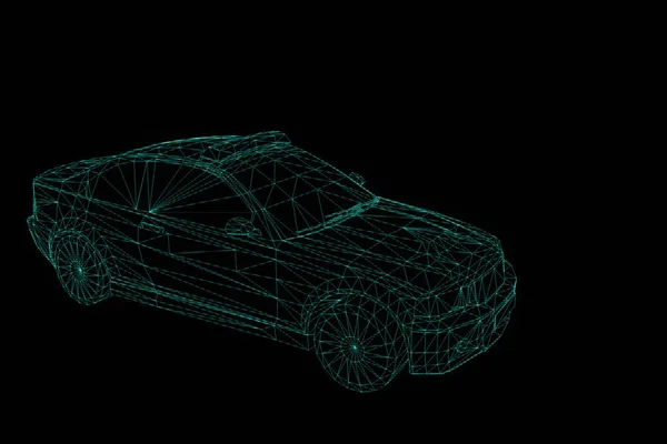 홀로그램 와이어 프레임 스타일 경찰 차입니다. 멋진 3d 렌더링 — 스톡 사진