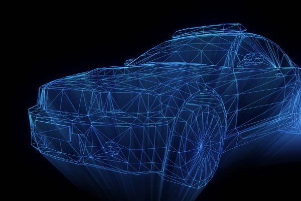 Polis arabası Hologram tel kafes tarzı. Güzel 3d render