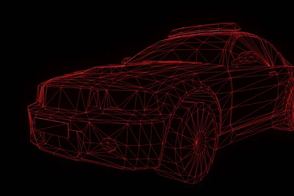 Poliisiauto hologrammissa Wireframe Style. Kiva 3D-renderointi — kuvapankkivalokuva