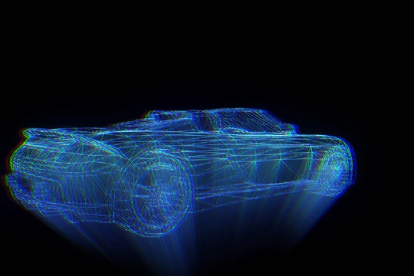 รถแข่งโฮโลแกรมกรอบลวด ดี 3D Rendering — ภาพถ่ายสต็อก