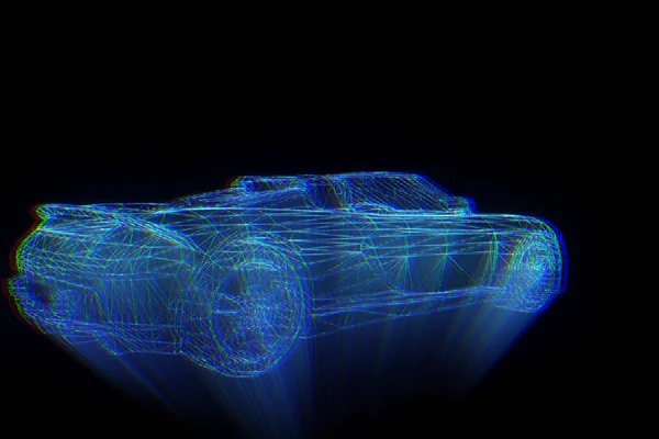 Závodní auto Hologram drátový model. Pěkný 3d vykreslování — Stock fotografie