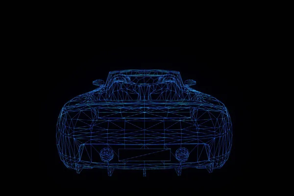 Carro de corrida holograma Wireframe. Boa renderização 3D — Fotografia de Stock