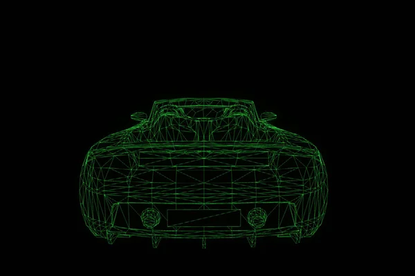 Corse auto ologramma Wireframe. Rendering 3D piacevole — Foto Stock