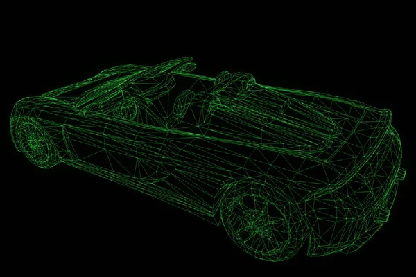รถแข่งโฮโลแกรมกรอบลวด ดี 3D Rendering — ภาพถ่ายสต็อก