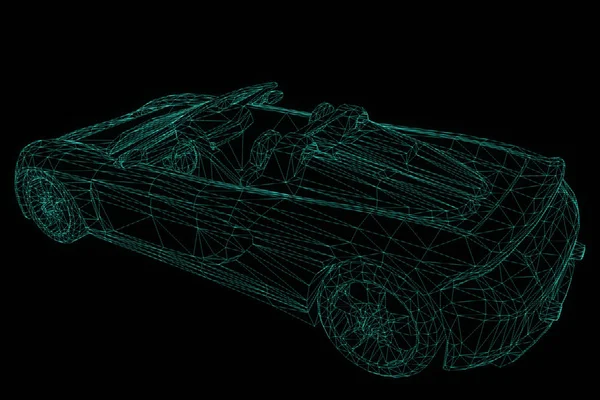 Závodní auto Hologram drátový model. Pěkný 3d vykreslování — Stock fotografie