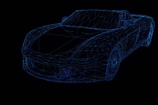 Carro de corrida holograma Wireframe. Boa renderização 3D — Fotografia de Stock