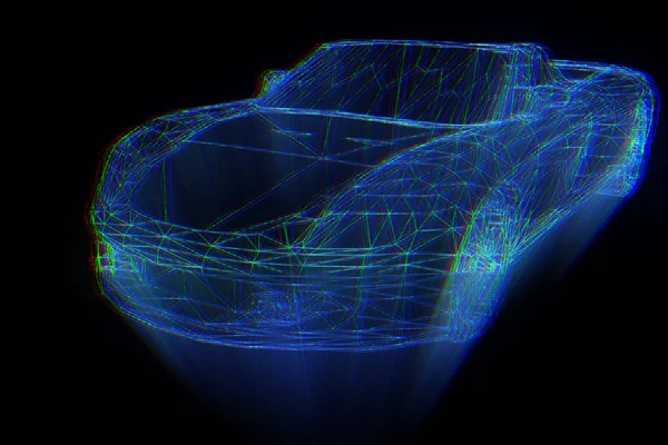 Hologramme de voiture de course Wireframe. Belle rendu 3D — Photo