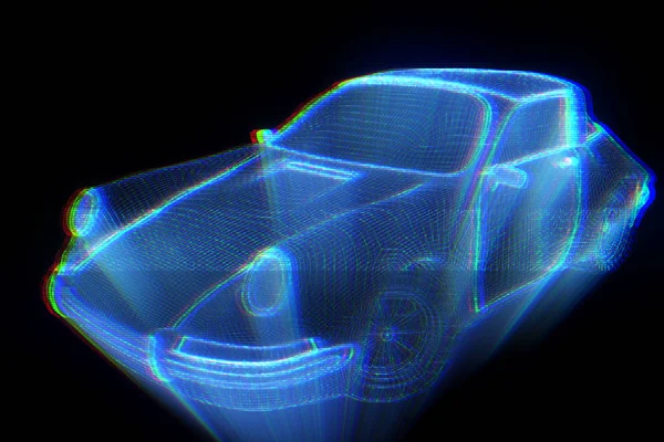 Hologramme de voiture de course Wireframe. Belle rendu 3D — Photo