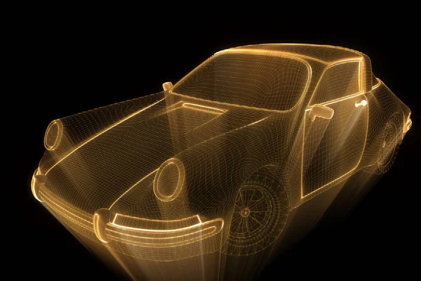 Závodní auto Hologram drátový model. Pěkný 3d vykreslování — Stock fotografie