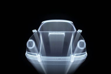 Yarış araba Hologram tel kafes. Güzel 3d render