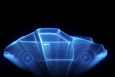 Yarış araba Hologram tel kafes. Güzel 3d render