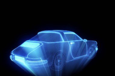 Yarış araba Hologram tel kafes. Güzel 3d render