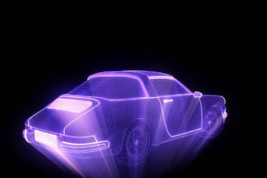 Yarış araba Hologram tel kafes. Güzel 3d render