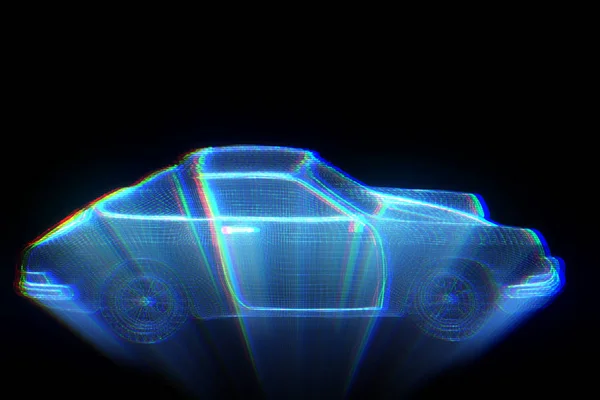 Carro de corrida holograma Wireframe. Boa renderização 3D — Fotografia de Stock