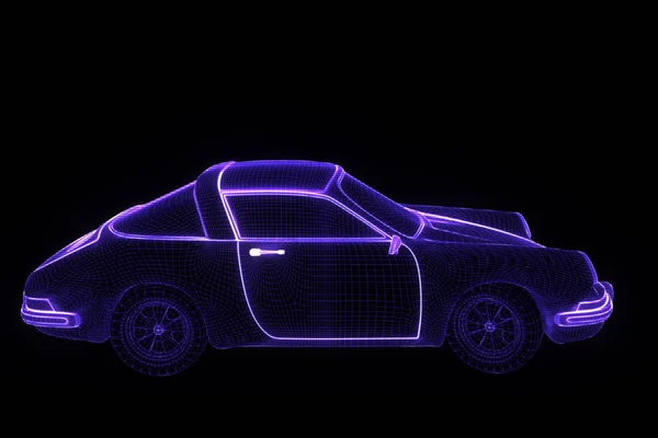 Závodní auto Hologram drátový model. Pěkný 3d vykreslování — Stock fotografie