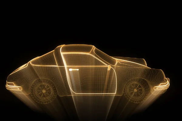 Racing Car Hologram Wireframe. Nice 3D Rendering — Stock Photo, Image