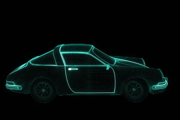 Carro de corrida holograma Wireframe. Boa renderização 3D — Fotografia de Stock