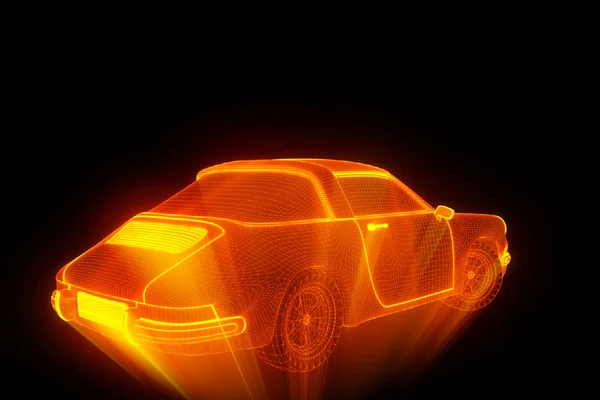 Závodní auto Hologram drátový model. Pěkný 3d vykreslování — Stock fotografie