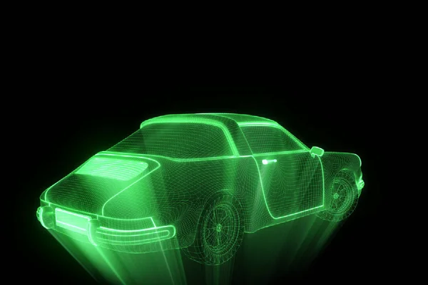 Carro de corrida holograma Wireframe. Boa renderização 3D — Fotografia de Stock