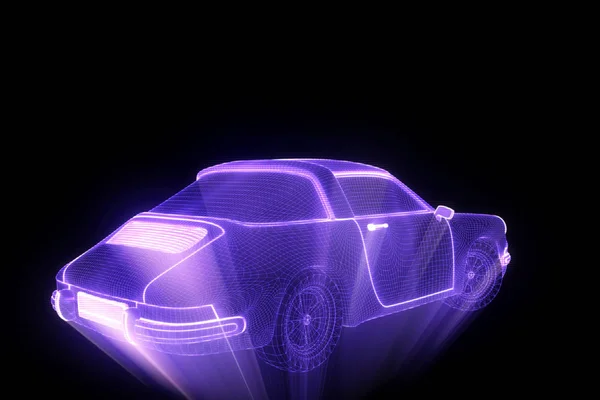 Carro de corrida holograma Wireframe. Boa renderização 3D — Fotografia de Stock