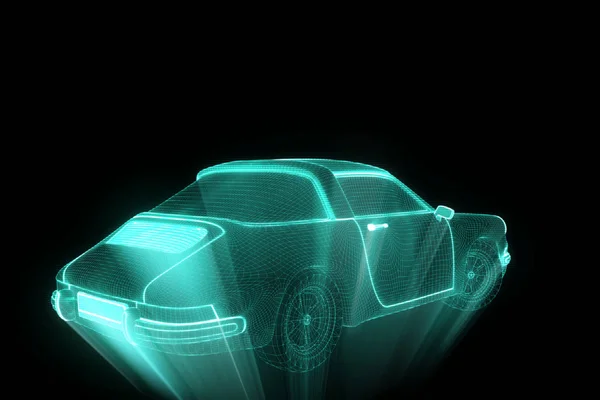 Racing Car Hologram Wireframe. Nice 3D Rendering — Stock Photo, Image