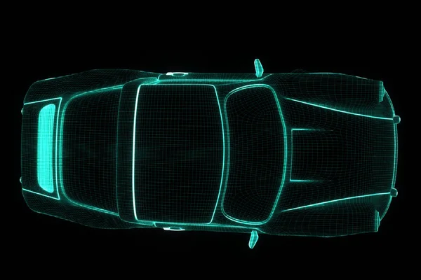 Závodní auto Hologram drátový model. Pěkný 3d vykreslování — Stock fotografie