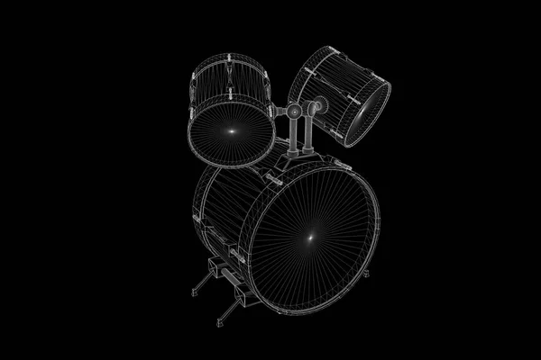 3D drum Set σε στυλ Wireframe ολόγραμμα. Ωραία 3d Rendering — Φωτογραφία Αρχείου