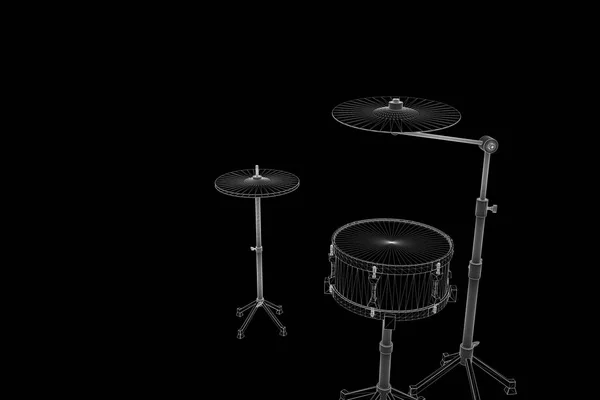 3D Drum Set в стиле голограммы Wireframe. Nice 3D Rendering — стоковое фото