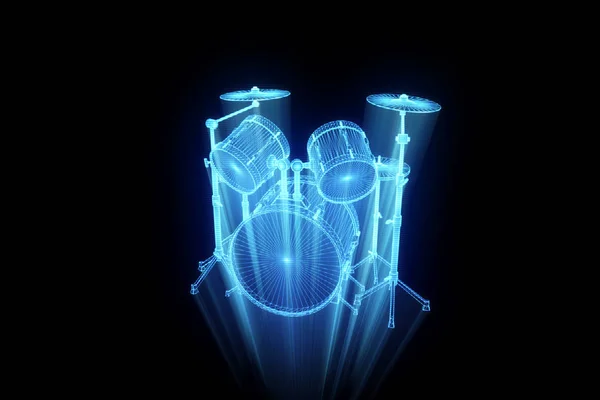 Conjunto de tambor 3D en estilo holograma Wireframe. Niza 3D Rendering — Foto de Stock