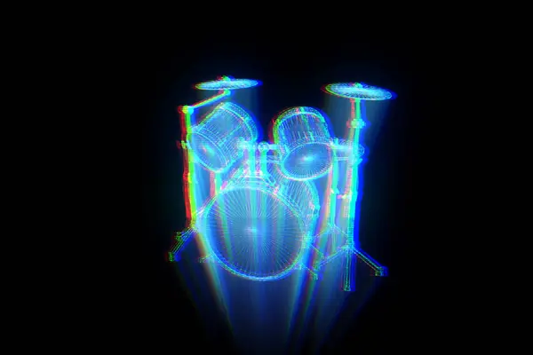 Тривимірний барабанний набір у стилі голограми дроту. 3D рендерингу — стокове фото