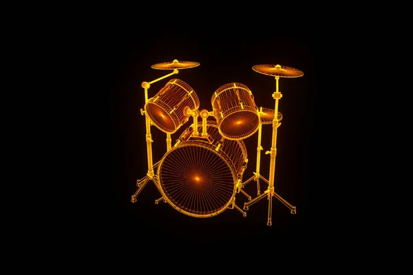 3D drum Set σε στυλ Wireframe ολόγραμμα. Ωραία 3d Rendering — Φωτογραφία Αρχείου