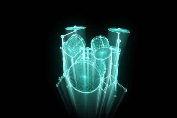 3D drum Set σε στυλ Wireframe ολόγραμμα. Ωραία 3d Rendering — Φωτογραφία Αρχείου