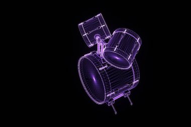Tel Çerçeve hologramı tarzı 3D davul seti. Güzel 3d render