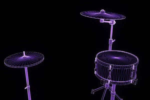 Conjunto de tambor 3D em estilo holograma Wireframe. Boa renderização 3D — Fotografia de Stock