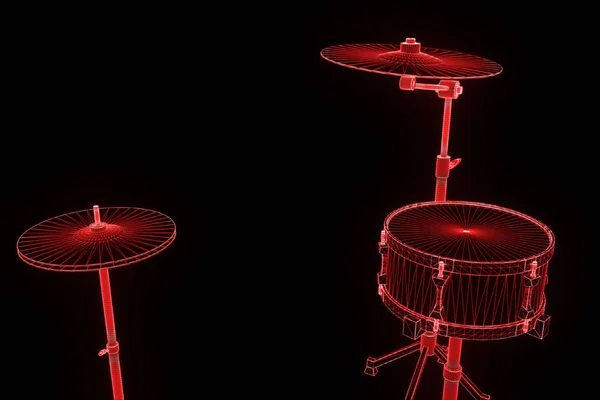 3D Drum Set in Wireframe Hologram Style. Nice 3D Rendering — Stock Photo, Image