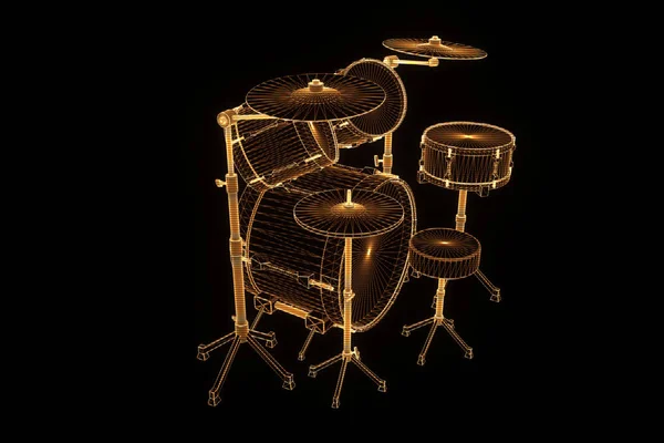 3D Drum Set in Wireframe Hologram Style. Nice 3D Rendering — Stock Photo, Image