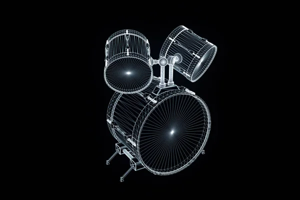 3D drum Set σε στυλ Wireframe ολόγραμμα. Ωραία 3d Rendering — Φωτογραφία Αρχείου