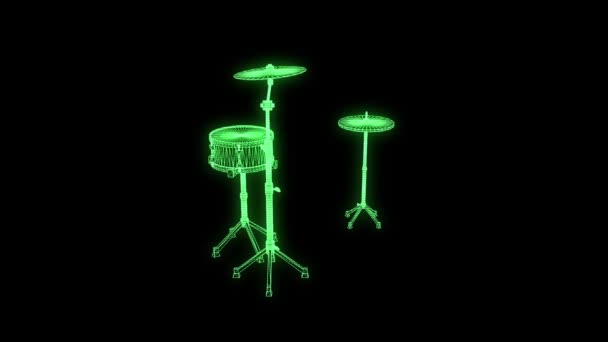 3D Drum Set в стиле голограммы Wireframe. Nice 3D Rendering — стоковое видео