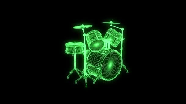 3D-Drumset im Hologrammstil. schönes 3D-Rendering — Stockvideo