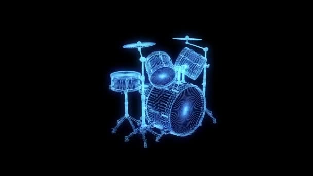 3D Drum Set in Wireframe Hologram Style. Nice 3D Rendering — Stock Video