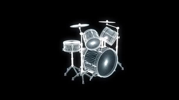 3D drum Set σε στυλ Wireframe ολόγραμμα. Ωραία 3d Rendering — Αρχείο Βίντεο