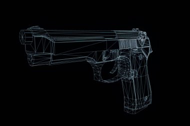 3D Gun Hologram Wireframe in Motion. Nice 3D Rendering clipart