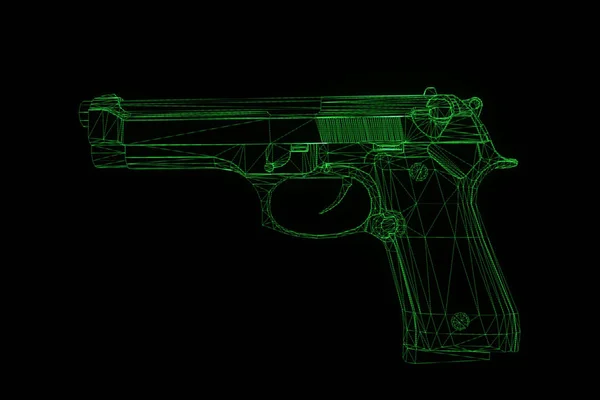 Pistolet 3D Hologramme Wireframe in Motion. Belle rendu 3D — Photo